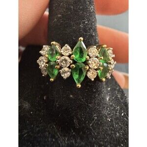 14k Gold Plated Lab Created Emerald & CZ Cocktail Ring Size 7